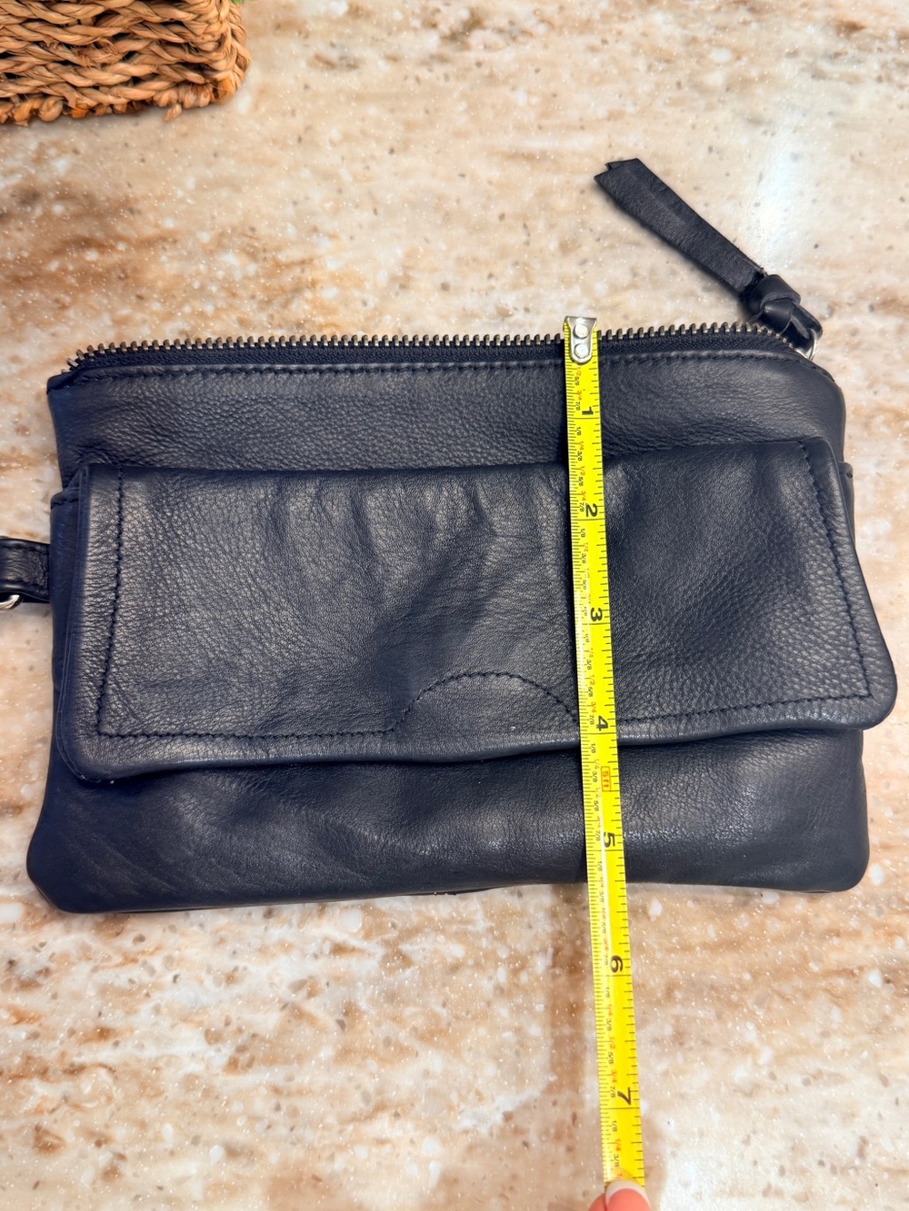 Day and Mood Black Leather Fold-Over Wristlet Clutch